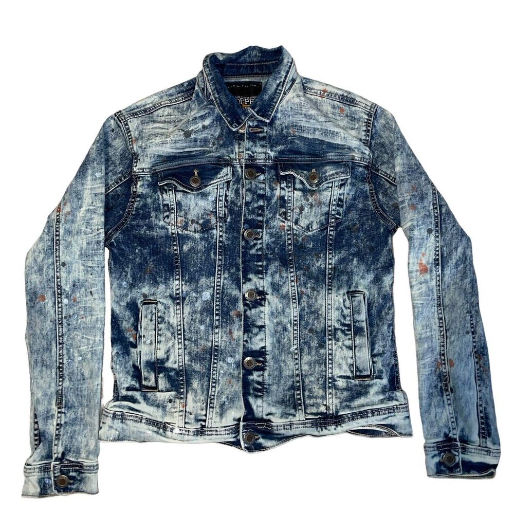 Copper Rivet Denim Jacket‎ Men's Size Small Acid Wash Jean jacket